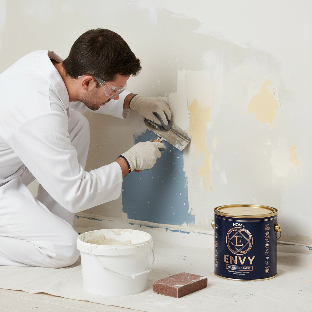 STEP 01: Remove all loose and defective paint, and repair any loose plaster/render on walls.